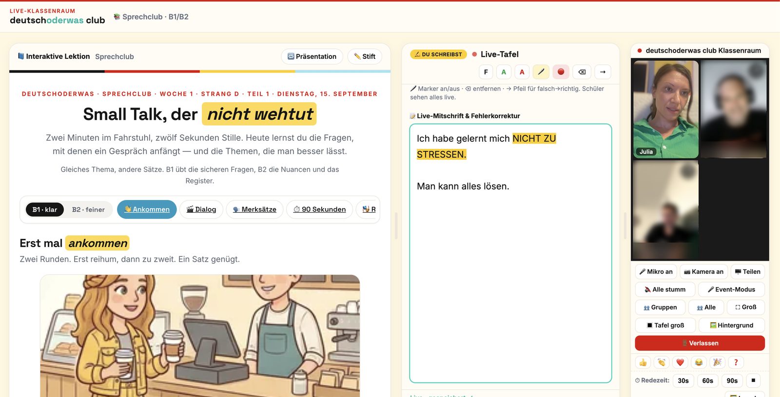 Live-Klassenraum im Sprechclub